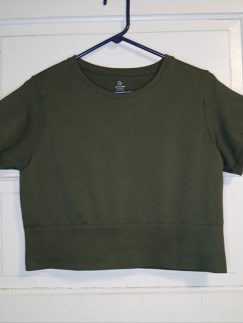 OFFLINE By Aerie Womens XL Olive Green Cropped Active Top Short Sleeve Stretch